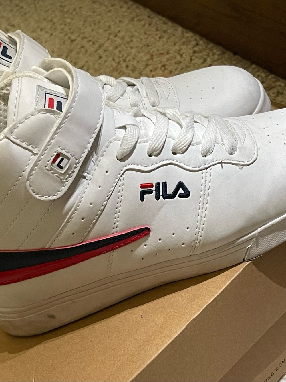 Fila White Sneakers with Red and Navy Accents